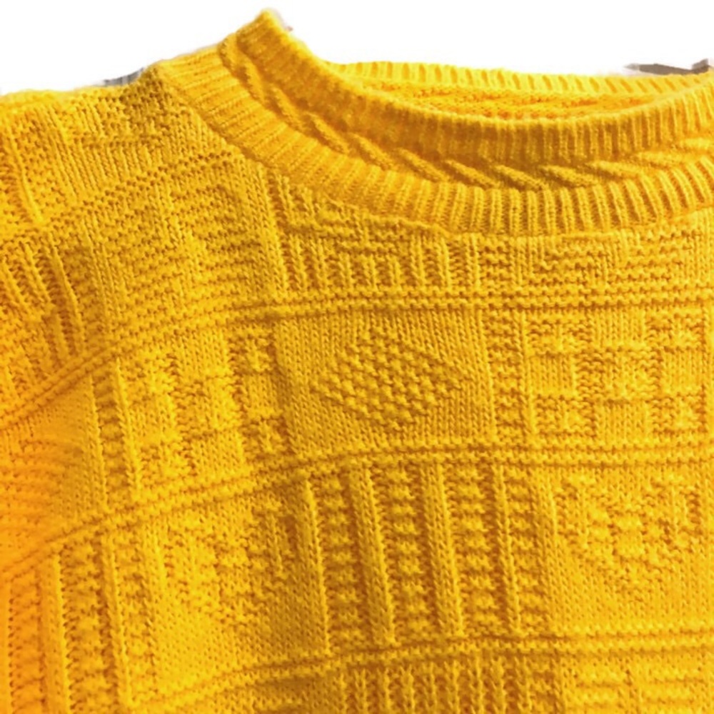 Vintage Cuddle Knit Cable Heart Sweater Yellow S - Picture 3 of 7
